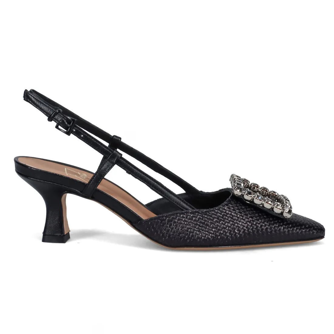 Slingback Roberto Festa Stefi nera in rafia e pelle