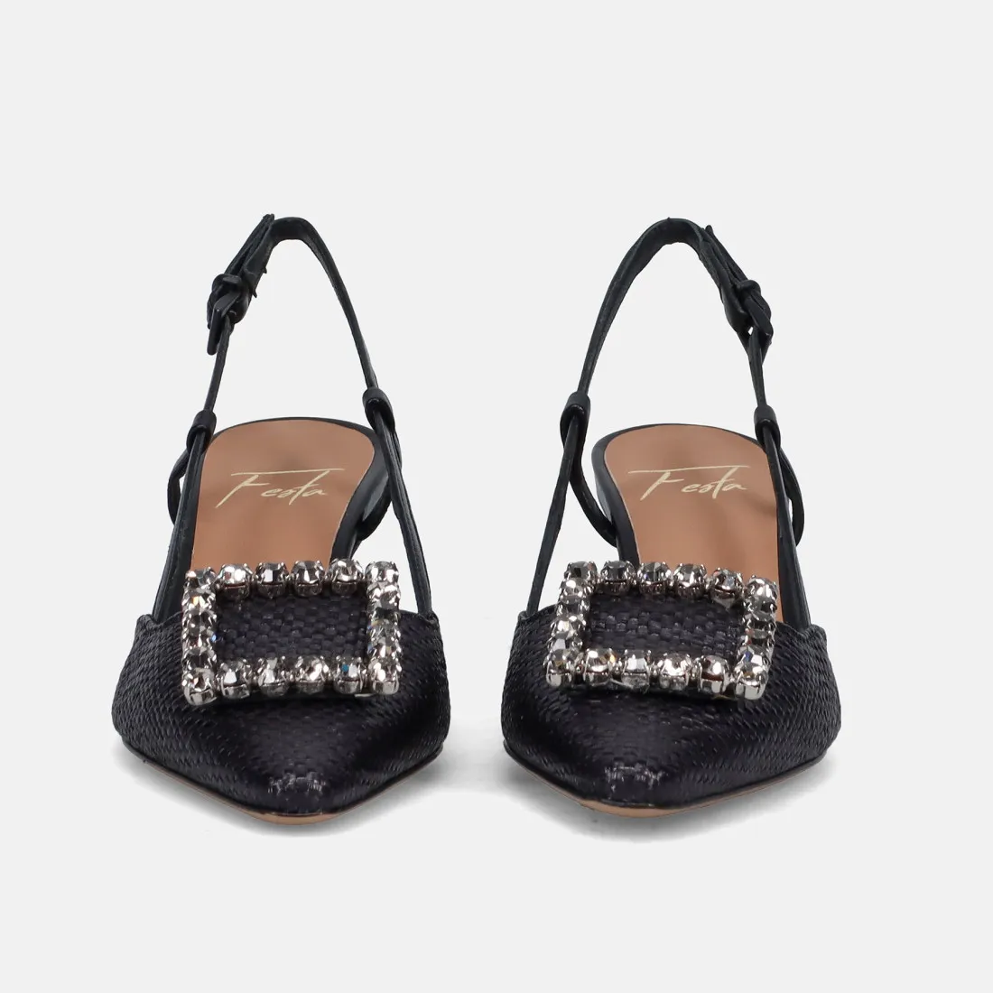 Slingback Roberto Festa Stefi nera in rafia e pelle