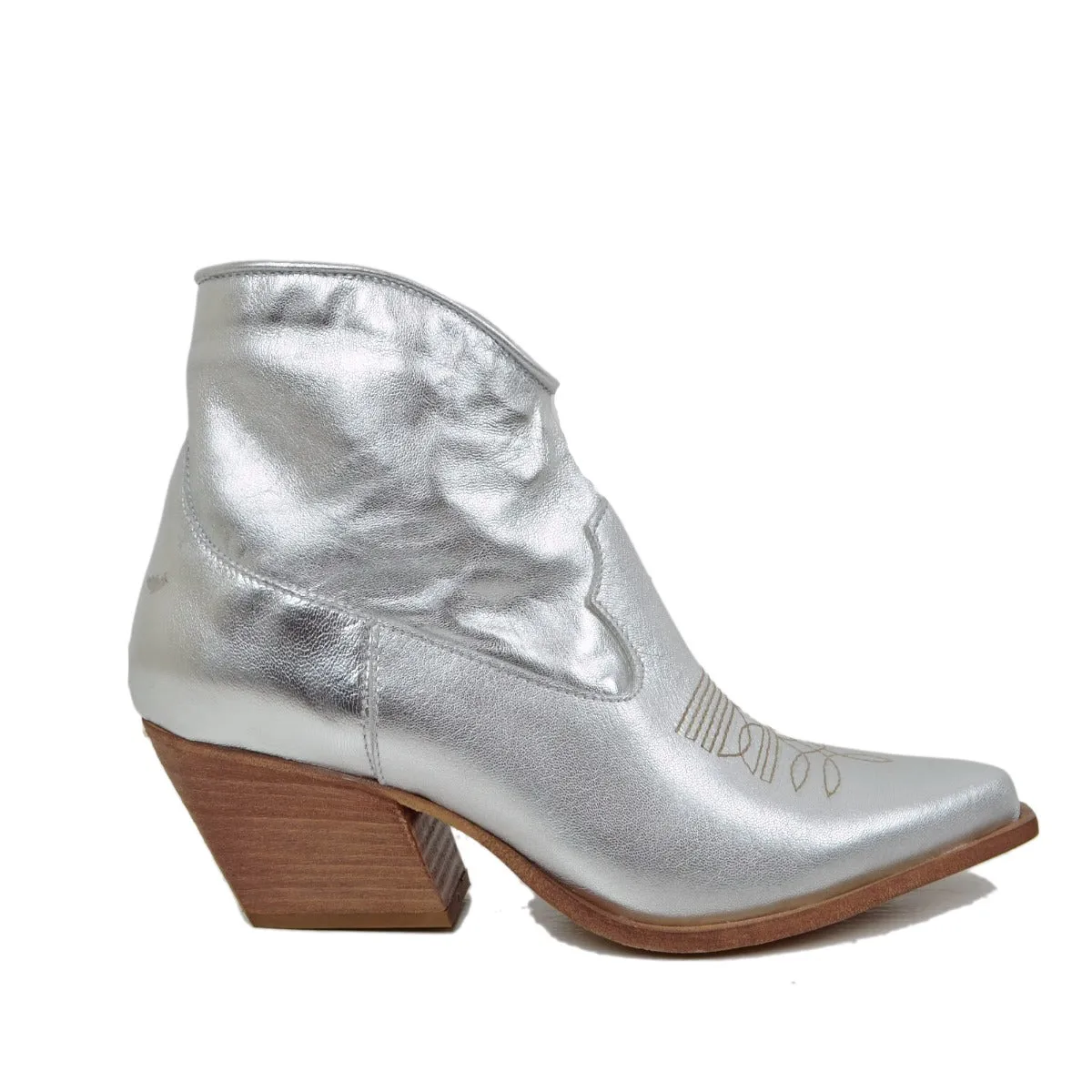 Stivaletti Texani Donna Estivi in Pelle Laminata Argento