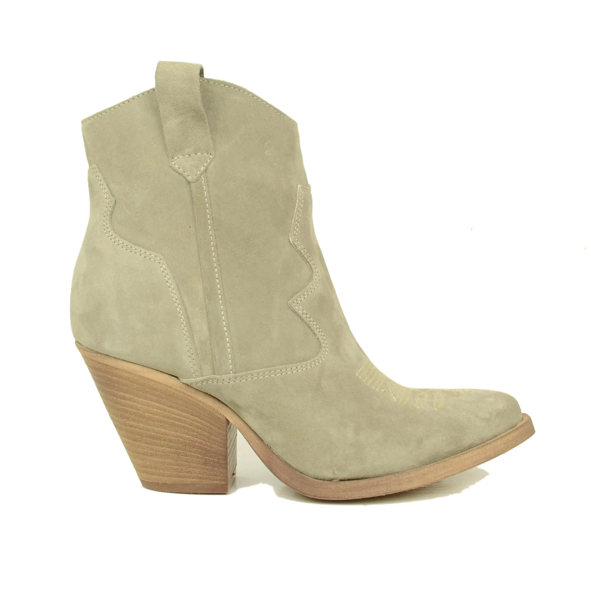 Stivaletti Texani in Pelle Scamosciata Taupe Made in Italy