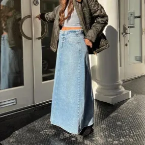 Xpqbb  Streetwear Gonne da donna Moda estiva Gonna lunga in denim ad alta Wist per le donne Vintage Loose Blue Aline Maxi Sk